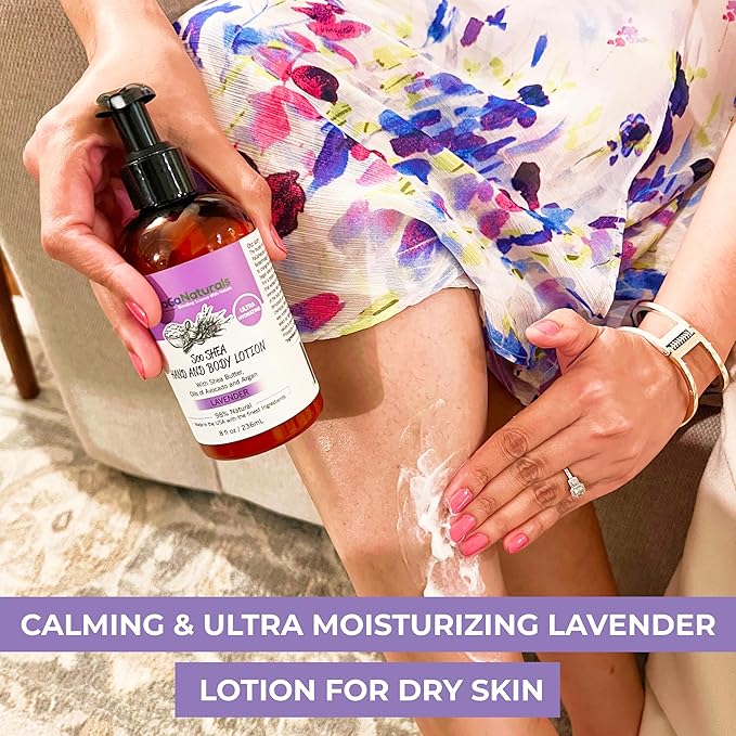 RaGaNaturals Lavender Shea Butter Hand and Body Lotion, 8 Fl Oz - Moisturizing, Plant-Based, Vegan, with Argan, Avocado Oil & Vitamin E-FemmiqueWomen