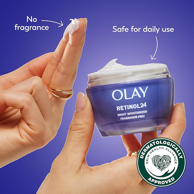Olay Retinol 24 Face Moisturizer, Anti-Aging Night Cream for Women, Trial Size, Fragrance-Free, Non Greasy - Anti-Wrinkle, Smooth Fine Lines, Tightening Skin Care - Peptides, Glycerin, 0.5 Oz-FemmiqueWomen