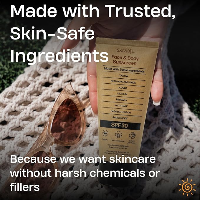 Natural Mineral Sunscreen SPF 30 3 oz: Natural Tallow & Zinc Oxide, Reef Safe, Water Resistant, Fragrance-Free, Non-Greasy Formula for Face and Body-FemmiqueWomen