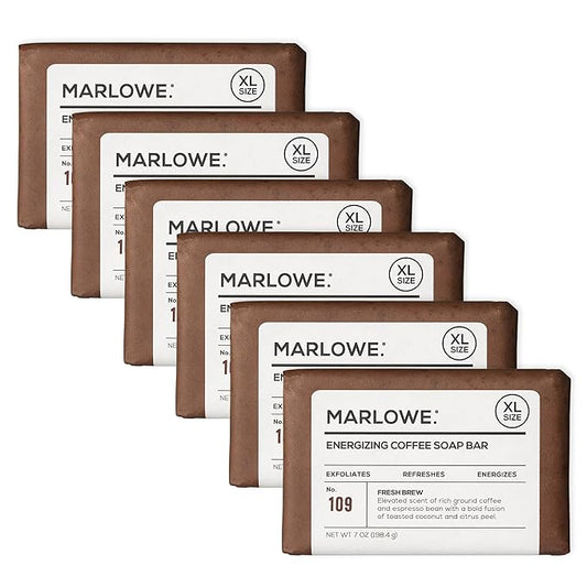 MARLOWE. No. 109 Coffee Bar Soap 7 oz (6 Bars) – Exfoliating Body Scrub for Men with Natural Extracts, Caffeine, Coffee Bean & Cocoa Butter – Energizing Fresh Brewed Scent-FemmiqueWomen