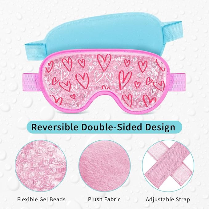 2PCS Cooling Eye Mask Gel Eye Mask, Reusable Hot Cold Therapy cold eye mask for Post Surgery, Puffiness, Dark Circles, Eye Bags, Dry Eyes, Migraines with Soft Plush Backing (Heart+Snowflake)-FemmiqueWomen