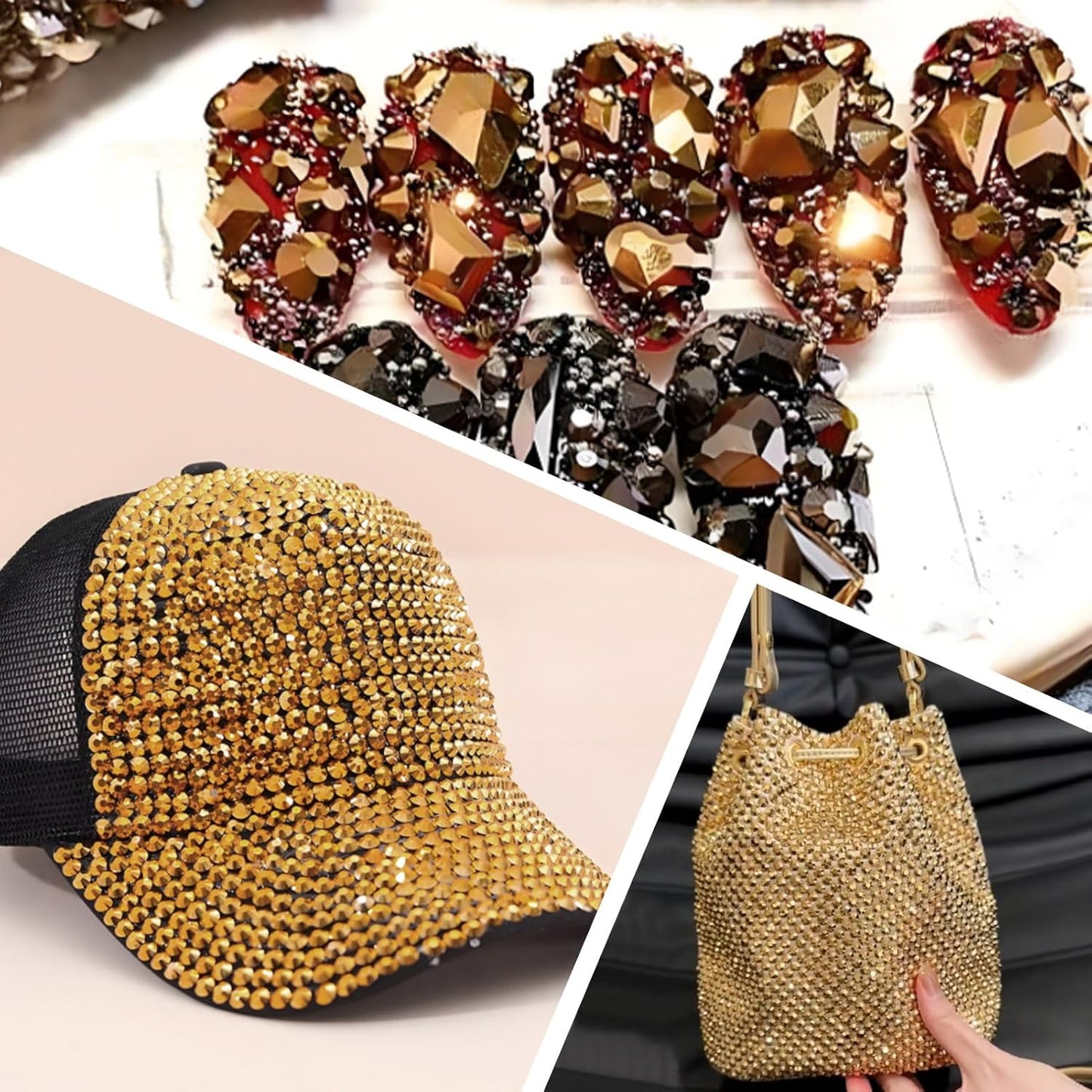 2000 PCS SS16 Flatback Rhinestones,12-Facet Diamond-Cut Glass Gems for Nail Art,Clothing,DIY Crafts,Glue-On Decoration Stones with Silver Backing,Aurum-FemmiqueWomen