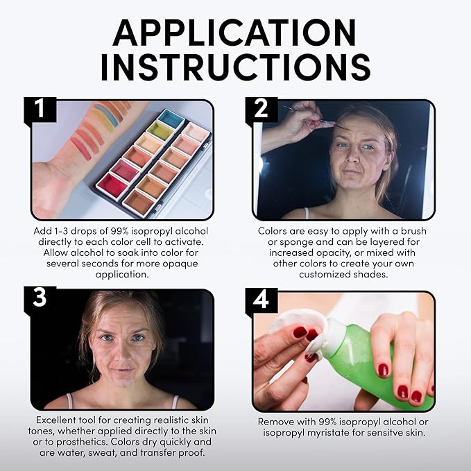 12-Color Flesh Tone Alcohol-Activated Palette, Tattoo Cover, Highly Pigmented Professional SFX Makeup for Film, Theatre, TV-FemmiqueWomen