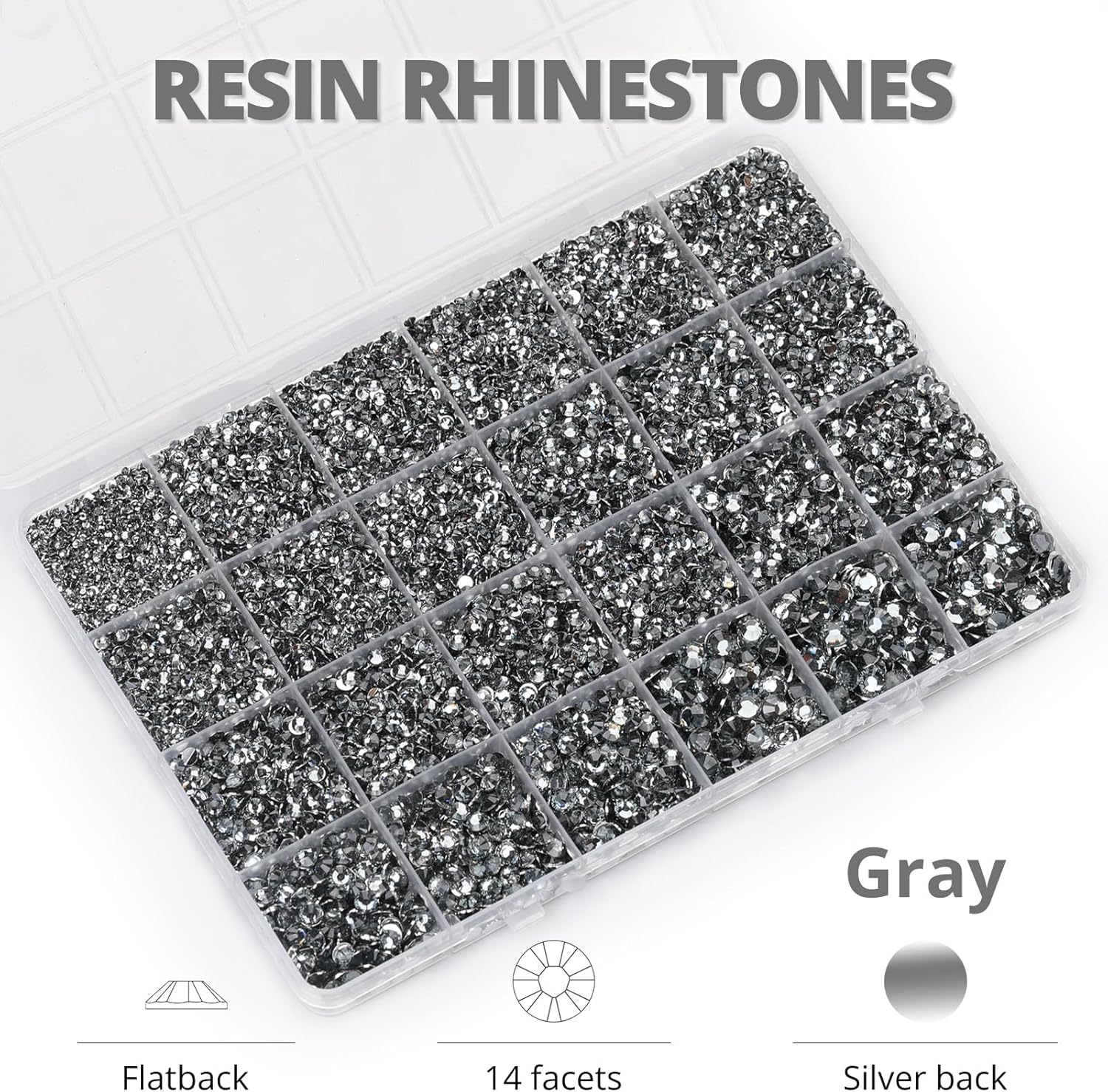30000Pcs Resin Rhinestones Set for Crafting Bedazzling, Grey Flatback Gems Jewels for Crafts Clothes Shoes Fabric Outfit Nails Makeup, Gray Flat Back Crystal 2-6mm with b 7000 Glue-FemmiqueWomen