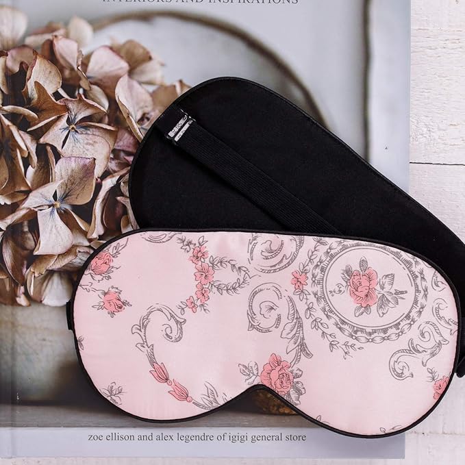 100% Pure Silk Eye Mask Sleep Eye Mask Eye Cover Eyeshade Sleeping Eye Mask Floral Colors (#1)-FemmiqueWomen