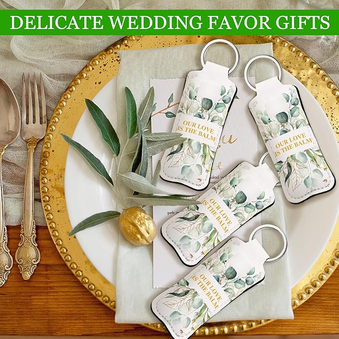 18 Sets Baby Shower Bridal Shower Favors for Guests Bulk Lip Balm and Lipstick Holder Keychains Set Baby Shower Bridal Shower Goodies Bags Thank You Gifts for Guests(Eucalyptus Wedding)-FemmiqueWomen