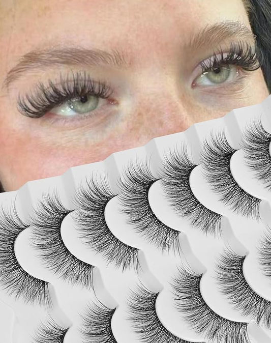 Natural Lashes Wispy False Eyelashes Cat Eye 3D False Lashes Fluffy Fake Eyelashes Strip Eye Lashes Pack 7 Pairs-FemmiqueWomen