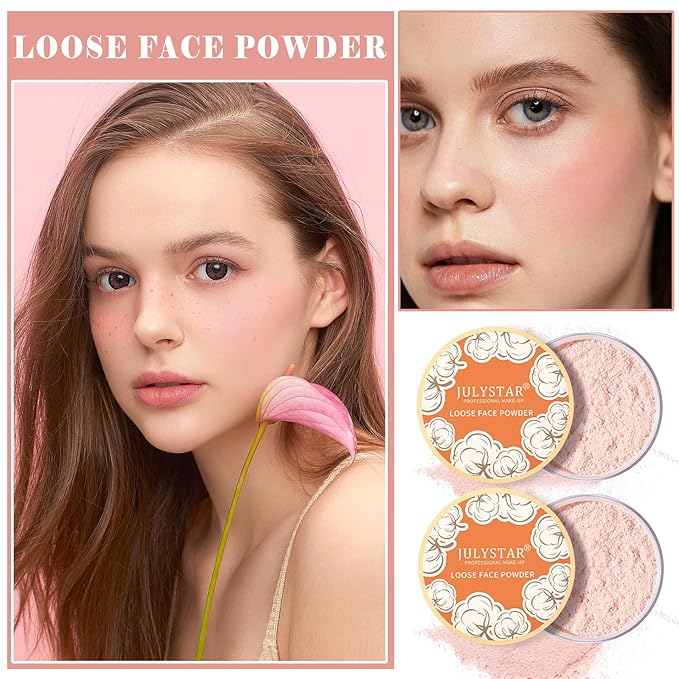2PCS Pink Setting Powder Loose Face Powder Matte Soft Smooth Oil Control Long Lasting Loose Setting Powder Makeup for Natural Flawless（02# Pink Complexion）-FemmiqueWomen
