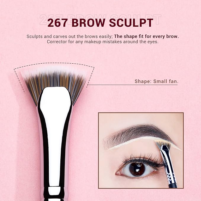 Jessup Eyebrow Makeup Brush Set Professional, Precision Define Sculpt, Flat Angled Spoolie Brushes, Cruelty-Free Synthetic Bristles 3PCS, T326-FemmiqueWomen