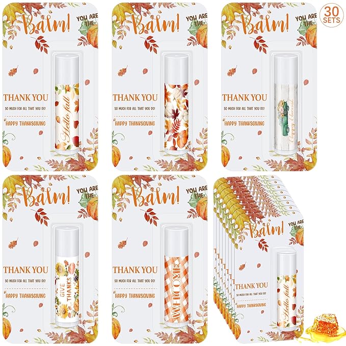30 Pack Hello Fall Thanksgiving Party Gifts Bulk Lip Balms Favors Employee Appreciation Gifts Small Thank You Gifts for Women Men Satff Coworkers Teachers-FemmiqueWomen