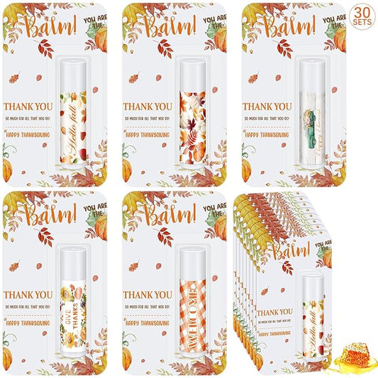 30 Pack Hello Fall Thanksgiving Party Gifts Bulk Lip Balms Favors Employee Appreciation Gifts Small Thank You Gifts for Women Men Satff Coworkers Teachers-FemmiqueWomen