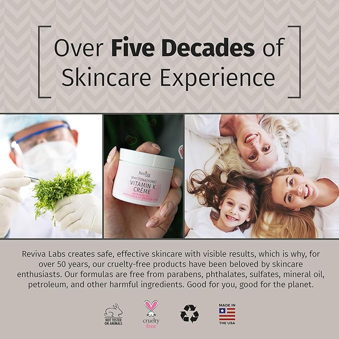 Reviva Labs Vitamin K Crème for Bruising, Under-Eye Dark Circles, and Wrinkles with Soybean Oil and Natural Fruit Extracts - 2 Oz, for Skin and Face-FemmiqueWomen