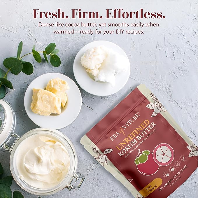 era of nature Kokum Butter Raw - 32 oz (2lb) – Natural Butter for Body Butters, Lotion Bars, Lip Balm, Soap Making – Blends Well with Shea or Cocoa Butter – For Stretch Marks, Scars, Pregnancy Care-FemmiqueWomen