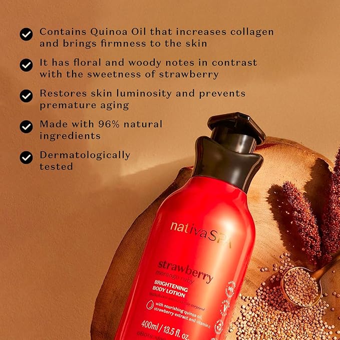 Nativa SPA by O Boticário, Ruby Strawberry Antioxidant Body Lotion, Brightening Vitamin C and Nourishment for Radiant Skin, 13.5 Ounce-FemmiqueWomen