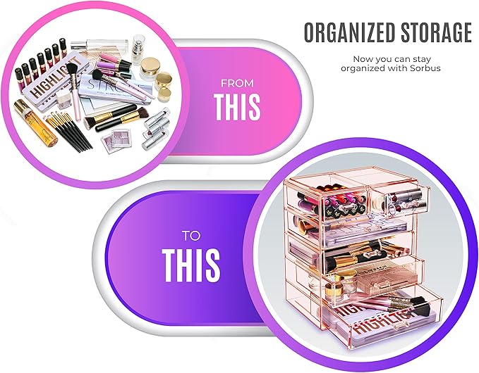 Sorbus Acrylic Makeup Organizer - Organization and Storage Case for Cosmetics Make Up & Jewelry - Big Clear Makeup Organizer for Vanity, Bathroom, College Dorm, Closet, Desk (4 Large, 2 Small Drawers)-FemmiqueWomen