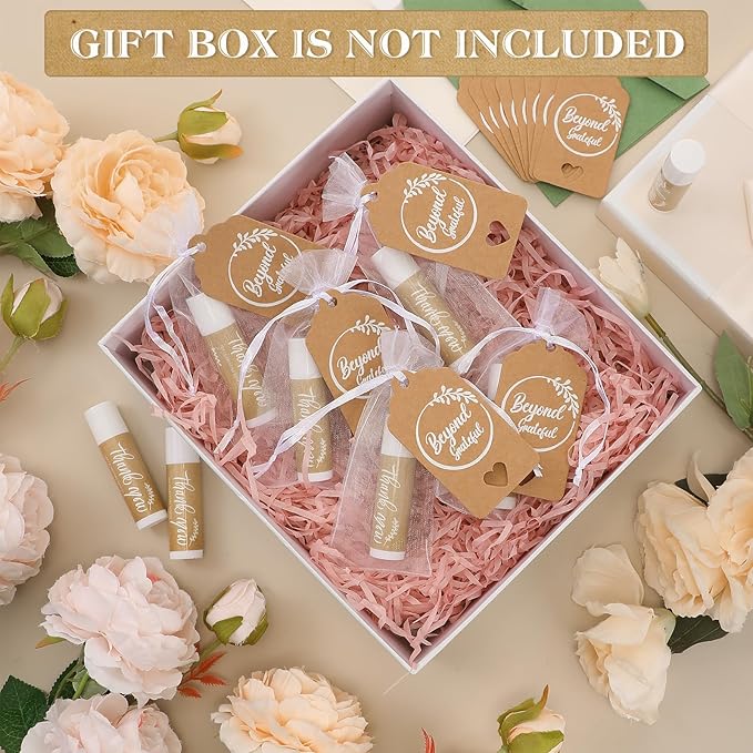 100 Set Thank You Lip Balm Bulk Small Natural Moisturizing Mini Lip Balm with Organza Bag and Card for Baby Wedding Bridal Shower Thank You Favors Bridesmaid Gifts Women Guests-FemmiqueWomen