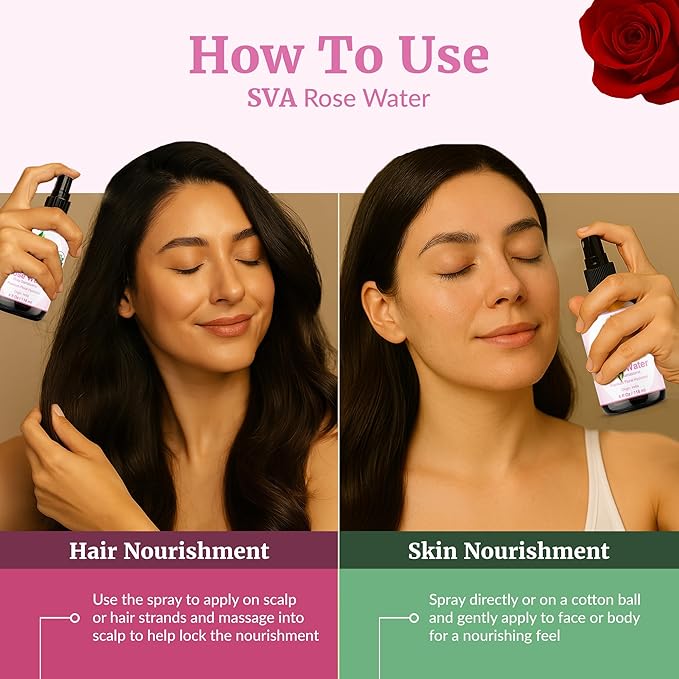 SVA ORGANICS Rose Water 4oz (118 ml) Refreshing Rose Water Spray for Skin Care, Skin Hydration, Bath, Soaps, Haircare & Aromatherapy-FemmiqueWomen