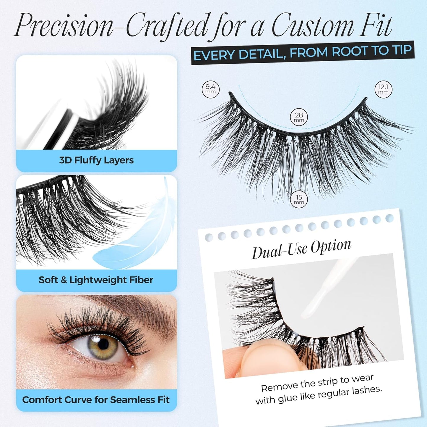 LASHVIEW Self Adhesive Eyelashes 5 Pairs Cat Eye Wispy Self-adhesive False Lashes Reusable Natural Look Press On Lashes No Glue Need Eyelashes with Replacement Adhesive Strips (CV130)-FemmiqueWomen