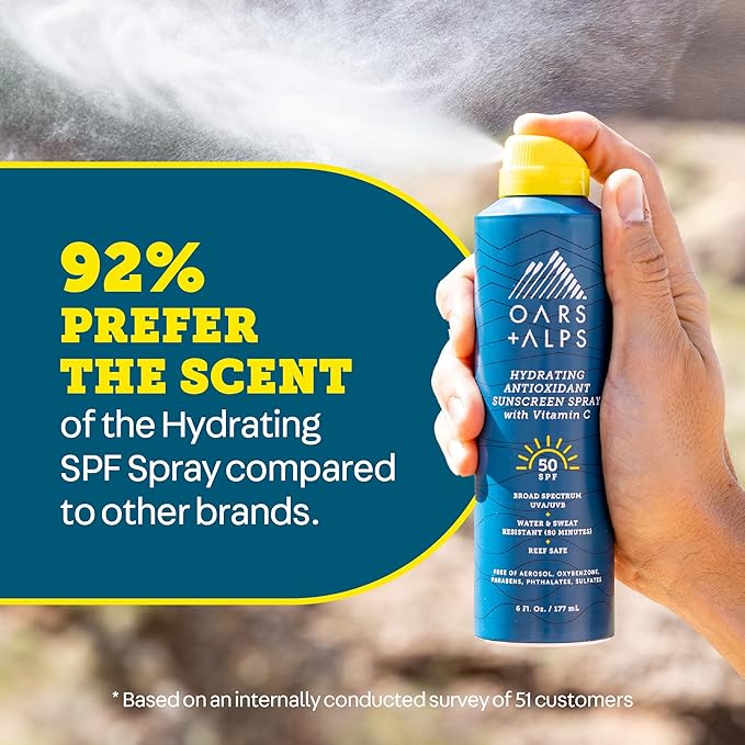 Oars + Alps Hydrating SPF 30 Sunscreen Spray, Naturally Derived Skin Care Infused with Vitamin C and Antioxidants, Water and Sweat Resistant, 6 Oz, 1 Pack-FemmiqueWomen