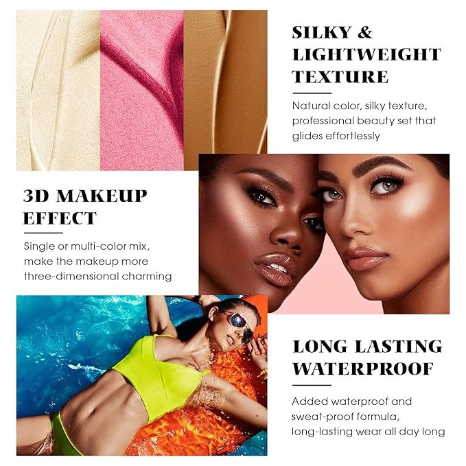 3Pcs Cream Contour Stick Makeup Kit - Cream Blush Stick Highlighter Stick Contour Bronzer Stick for Cheeks, Waterproof Long Lasting Blendable, Contour Stick Trio for Face Makeup (#01, 03, 04)-FemmiqueWomen