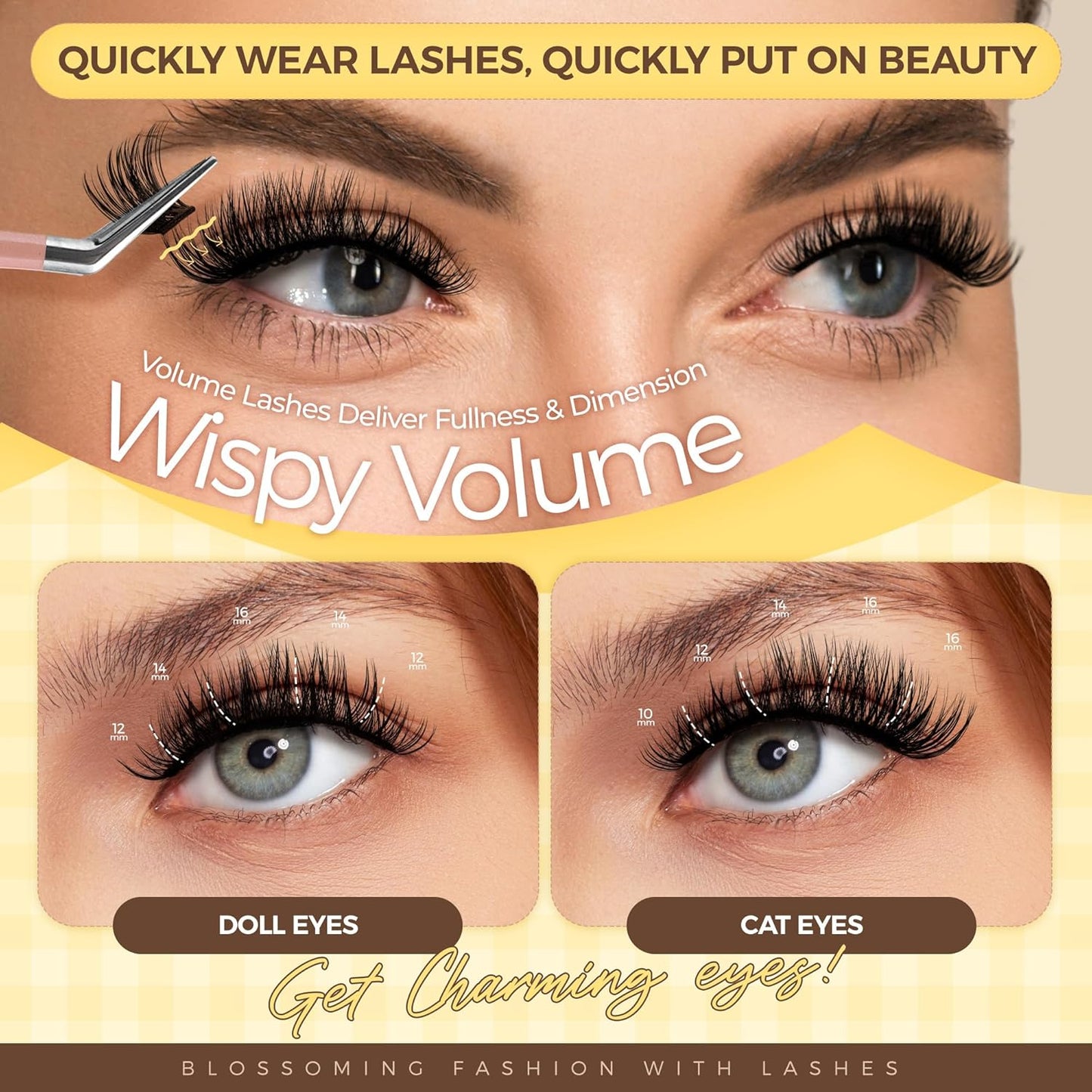 PopUp Self Adhesive Eyelashes Clusters, Press On Lashes Pre Glued Eyelash Extension Kit with Lash Tweezer,10-16mm No Glue No Remover Needed Self Adhesive Lashes Clusters ZNF23-D-FemmiqueWomen