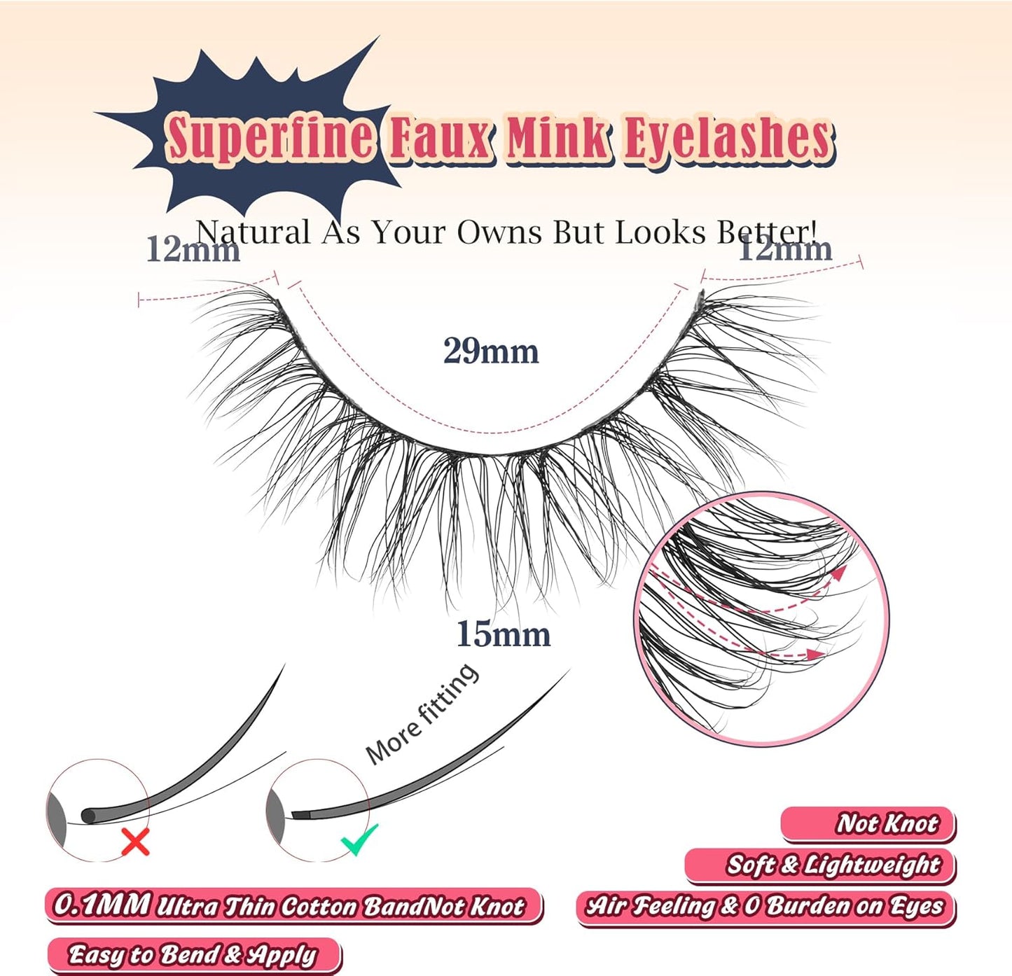 Lashes Natural Wispy Eyelashes 15mm Strip Lashes Pack False Eyelashes 0.1MM Thin Band C Curl Eye Lashes 3D Volume False Eyelashes Siligli Lashes 7 Pair-FemmiqueWomen