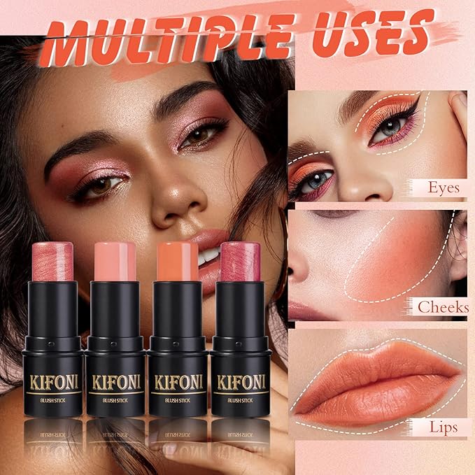 2 Pcs Cream Blush Stick Makeup Kit, Natural Shimmer & Matte Stick Blush Wand for Cheeks, Lightweight Blendable Silky Cream Blush Makeup -Shimmer Blush (#01 Shimmer Pink #04 Shimmer Fuchsia)-FemmiqueWomen