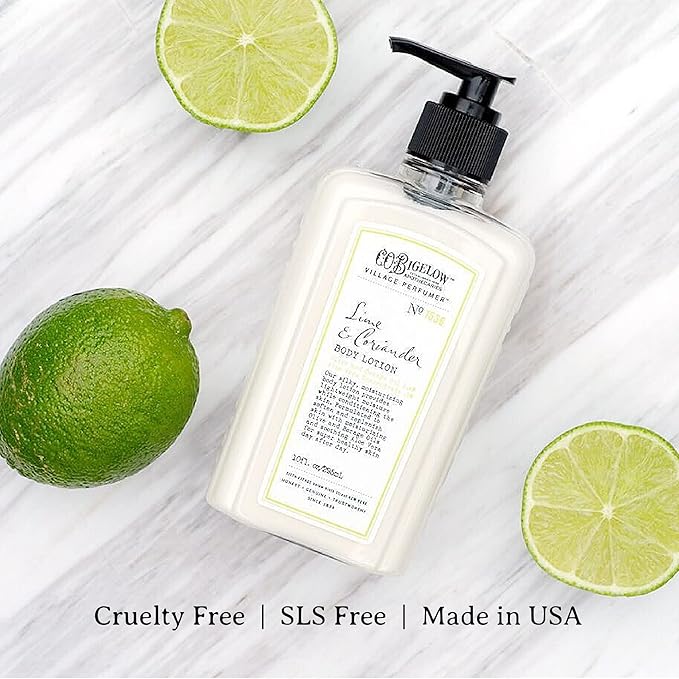 C.O. Bigelow Lime Coriander Body Lotion, Village Perfumer Moisturizing Body Lotion with Aloe Vera, Borage Oil & Olive Oil, 10 Fl Oz-FemmiqueWomen