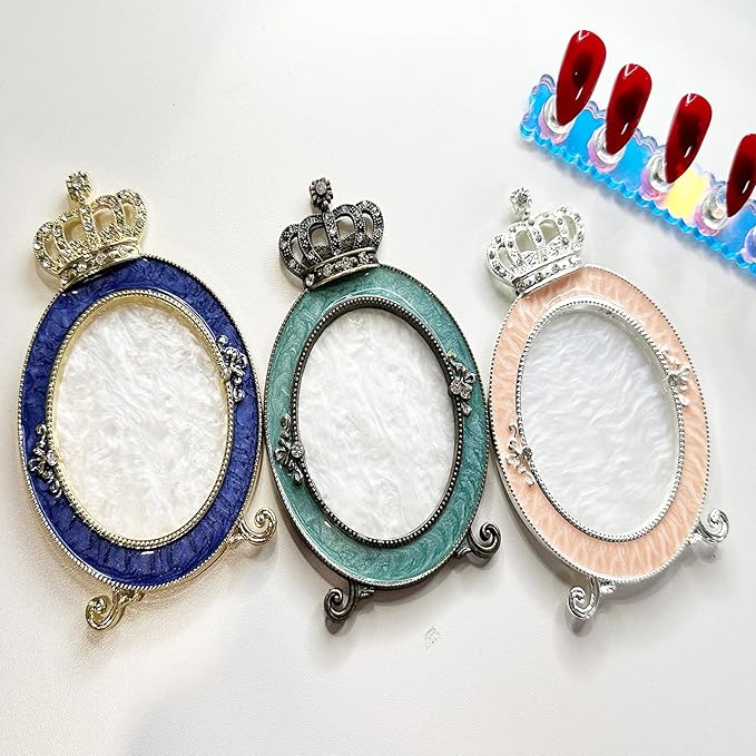 3 Pcs Nail Art Palette, Nail Art Painting Mixed Color Palettes Crown Nail Holder Retro Nail Art Display Board, Nail Art Display Tools Photography Props-FemmiqueWomen