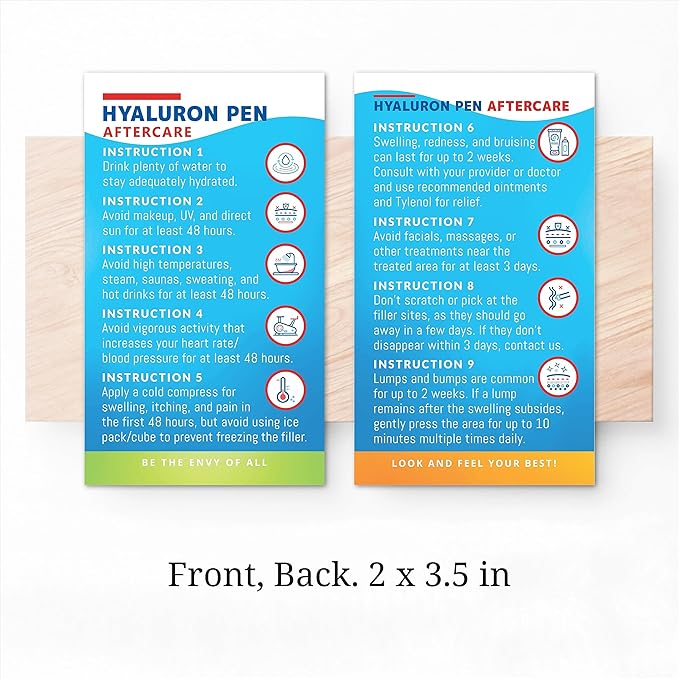 100 Pack - Premium Hyaluron Pen Lip Filler Aftercare Instructions Card 2 x 3.5" Accessories Supplies Kit Care - HP12A100_N-FemmiqueWomen