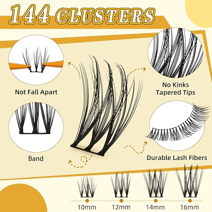 Eyelash Clusters 10-18mm Lash Clusters Wispy Kit D Curl DIY Cluster Lash Extension Kit Individual Lashes Kit With Bond & Seal, Glue Remover, Tweezers(LF04 Lashes Set)-FemmiqueWomen