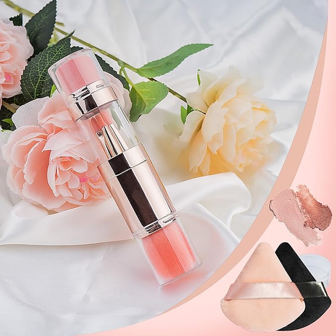 kullder Travel Makeup Brush 5 in 1 Makeup Brush set Blend Sponge Eyebrow Eyeshadow & Blush Brushes for Foundation Concealer Double Ended Makeup Brush with Powder Puff Ideal Womens Gifts-FemmiqueWomen