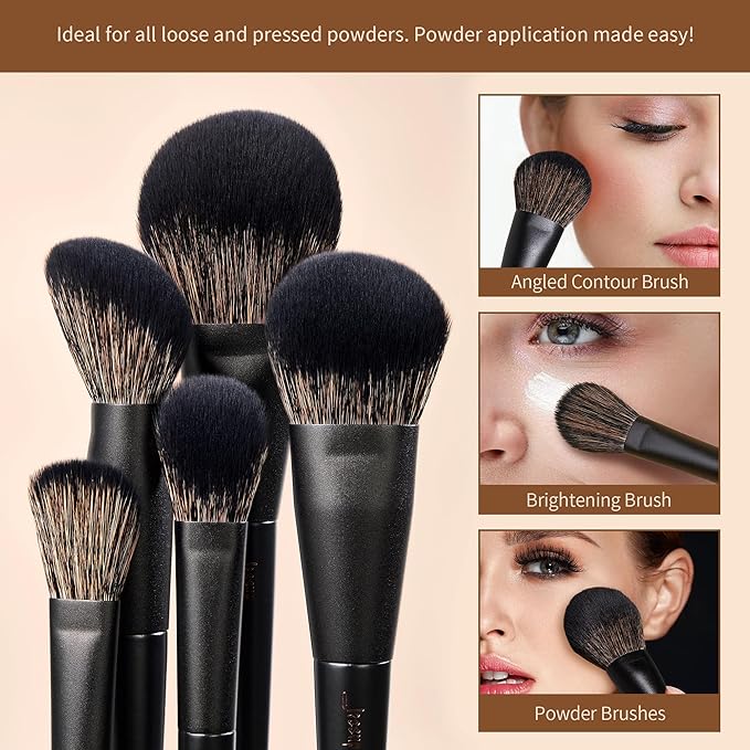 Jessup Makeup Brushes Set Jessup Make up Brushes 14Pcs Black Kabuki Foundation Eyeshadow Contour Concealer Powder Eyeliner Crease Eyebrow Blending Brush with Gift Box, T336-G-FemmiqueWomen