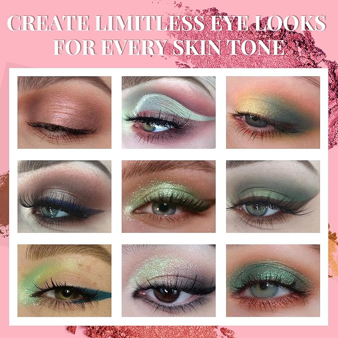 18 Colors Eyeshadow Palette With 7 pcs Soft Brushes Makeup Set High Pigmented Shimmer Matte Metallic Glitter Pink Nude Sage Green Eye Shadow Brush Make Up Kit for Women & Teen, Beginner & Pros-FemmiqueWomen