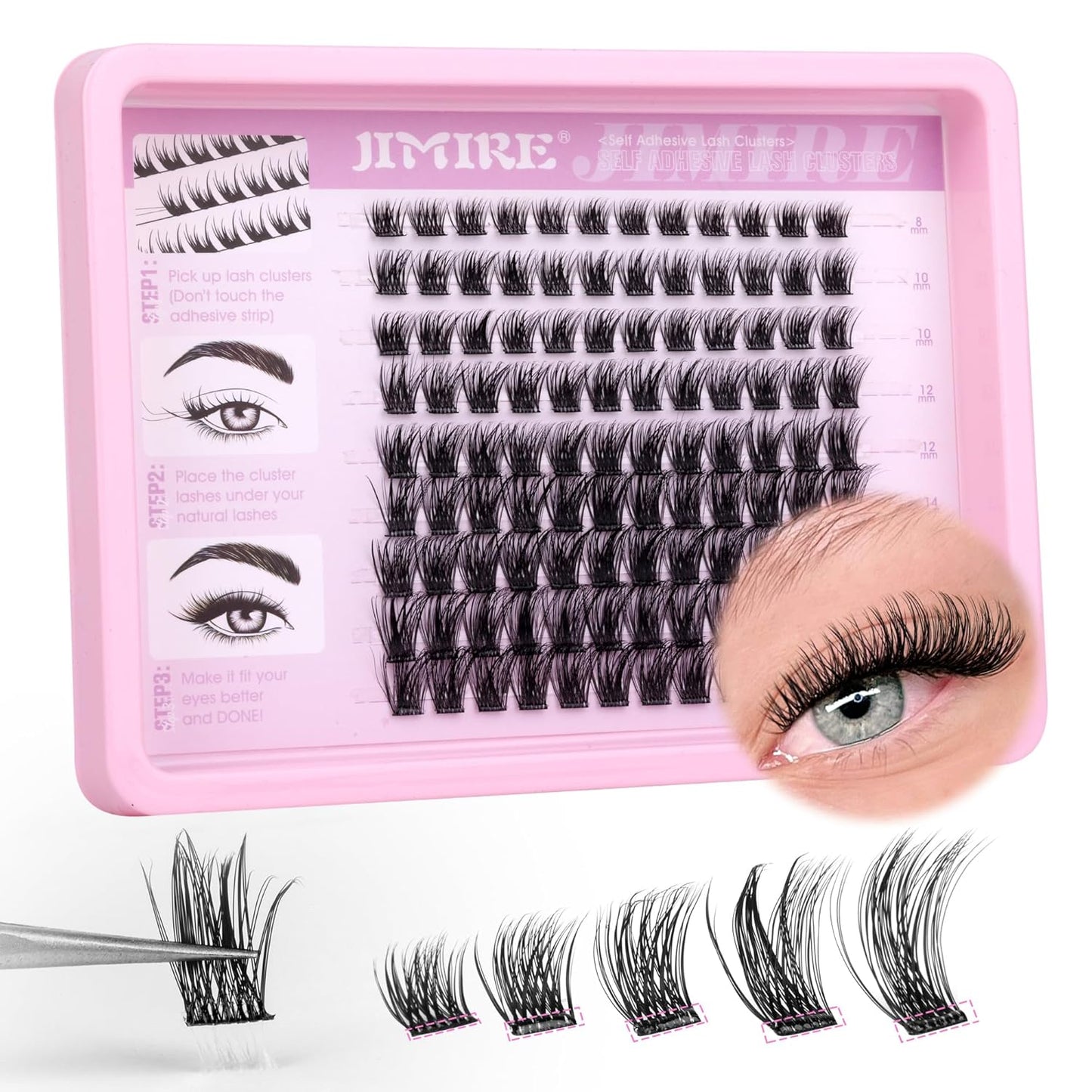 JIMIRE Self Adhesive Eyelashes Natural Wispy 8-16MM Pre Glued Lash Clusters No Glue Needed Press on Lashes Reusable Self Adhesive Lashes Classic Eyelash Clusters Easy to Apply-FemmiqueWomen