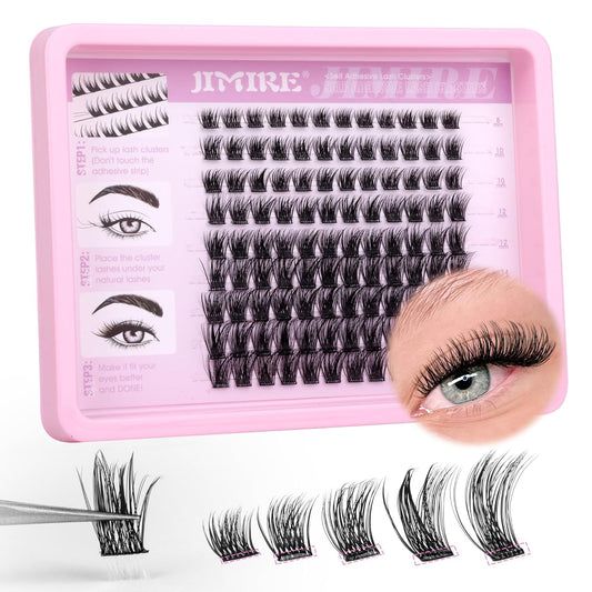 JIMIRE Self Adhesive Eyelashes Natural Wispy 8-16MM Pre Glued Lash Clusters No Glue Needed Press on Lashes Reusable Self Adhesive Lashes Classic Eyelash Clusters Easy to Apply-FemmiqueWomen