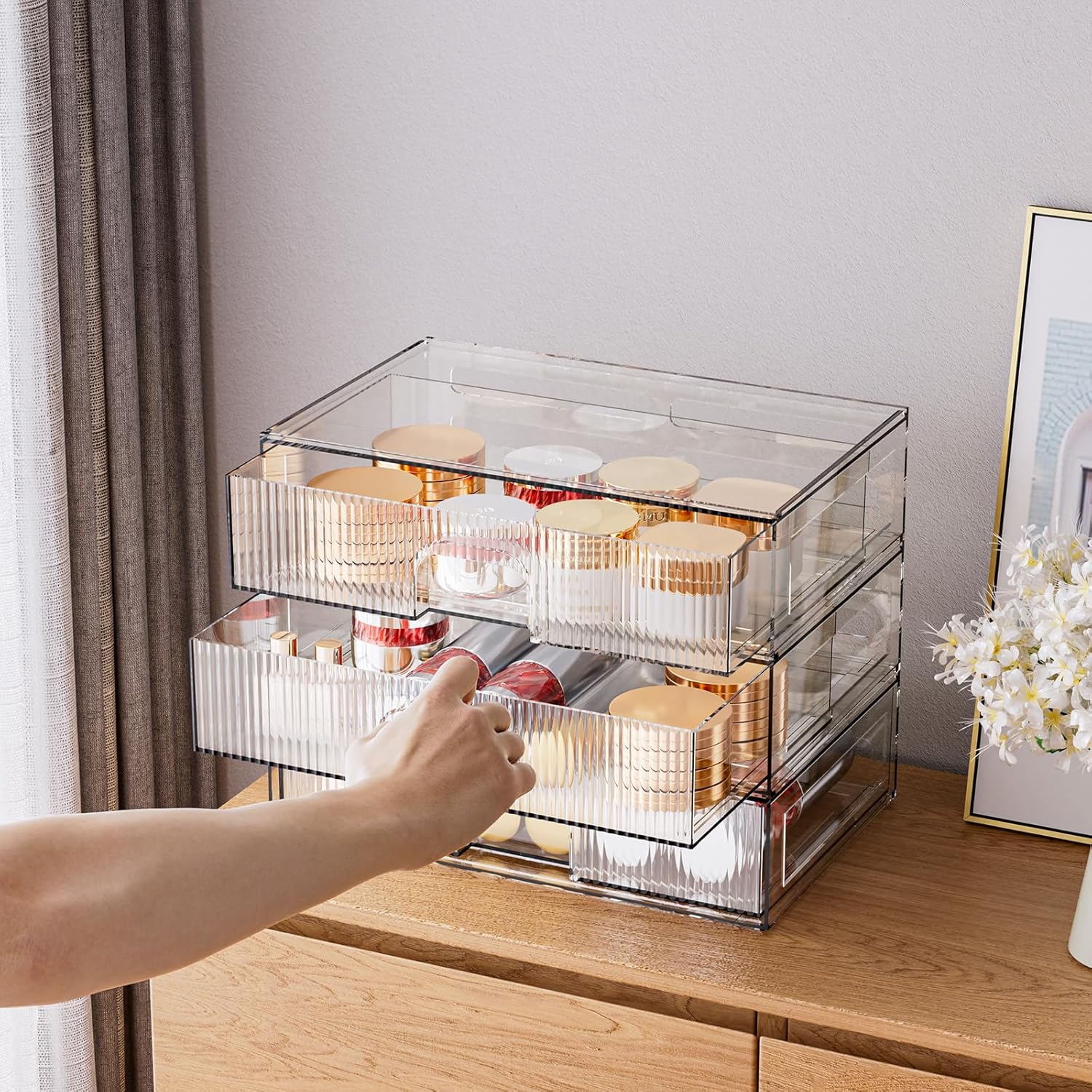 ZHIAI Stackable Storage Drawer, 3 Piece Acrylic Organiser for Cosmetics and Beauty Products, Suitable for Dressers, Bathrooms, Cabinets, Storage Rooms, Bedrooms and Home Organisers-FemmiqueWomen