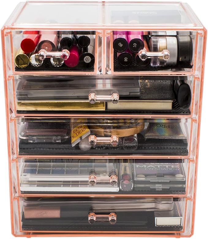 Sorbus Acrylic Makeup Organizer - Organization and Storage Case for Cosmetics Make Up & Jewelry - Big Clear Makeup Organizer for Vanity, Bathroom, College Dorm, Closet, Desk (4 Large, 2 Small Drawers)-FemmiqueWomen