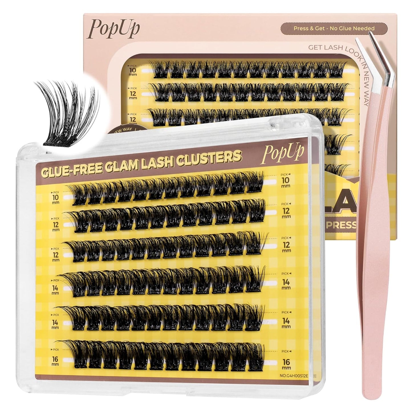 PopUp Self Adhesive Eyelashes Clusters, Press On Lashes Pre Glued Eyelash Extension Kit with Lash Tweezer,10-16mm No Glue No Remover Needed Self Adhesive Lashes Clusters ZNF23-FemmiqueWomen