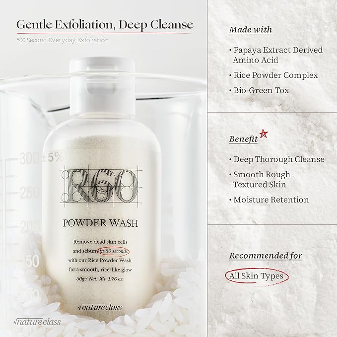 R60 Rice Enzyme Powder Face Wash Cleanser – Exfoliating, Deep Cleansing, Removes Pore Impurities for Soft Radiant Skin, Korean Skincare1.76oz-FemmiqueWomen