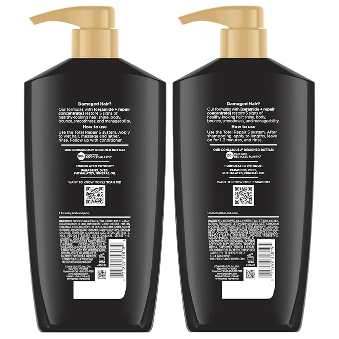 L'Oreal Paris Elvive Total Repair 5 Repairing Shampoo and Conditioner for Damaged Hair, 28 Ounce (Set of 2)(Packaging May Vary)-FemmiqueWomen