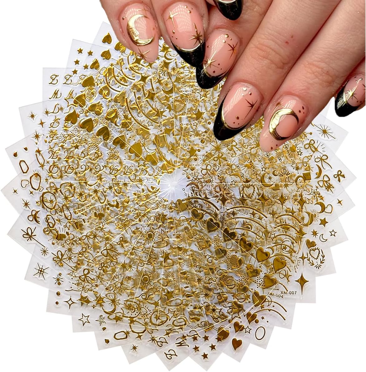 30Sheets Gold Nail Art Stickers Star Line 3D Self Adhesive Nail Stickers for Nail Art Moon Stars Nail Decals Heart Nail for Women and Girls Manicure DIY Decoration-FemmiqueWomen