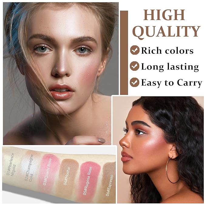 3PCS Cream Contour Stick Makeup Kit Face Highlighter Bronzer Blush Stick Long Lasting Illuminator Highlighters Makeup Stick for All Skin Tones(02 Champagne Gold+05 Rugosa Rose+06 Espresso)-FemmiqueWomen