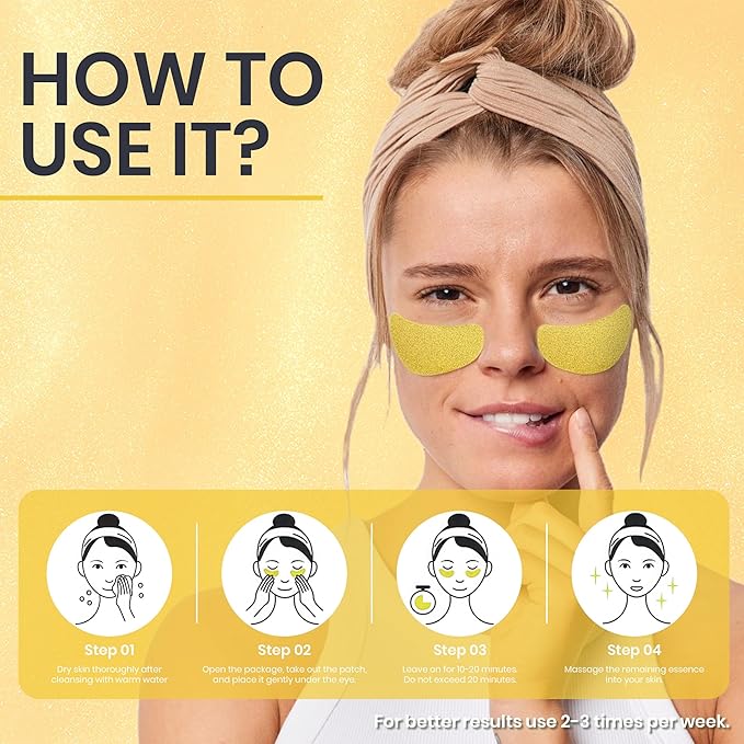 24k Gold Under Eye Patches for Puffy Eyes (7 Pairs) – Gold Foil Under Eye Masks for Dark Circle with Betaine, Hyaluronic Acid – Skincare Eye Bags Patches Treatment for Men & Women-FemmiqueWomen