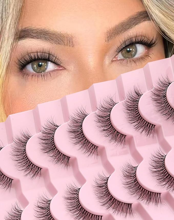 Natural Lashes Wispy False Eyelashes Natural Fake Lashes Fluffy Mink Lashes Short Strip Lashes Pack 7 Pairs-FemmiqueWomen