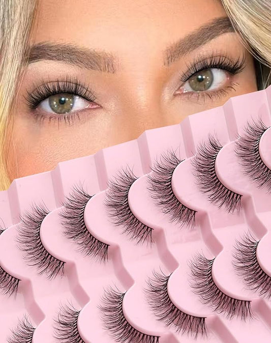 Natural Lashes Wispy False Eyelashes Natural Fake Lashes Fluffy Mink Lashes Short Strip Lashes Pack 7 Pairs-FemmiqueWomen