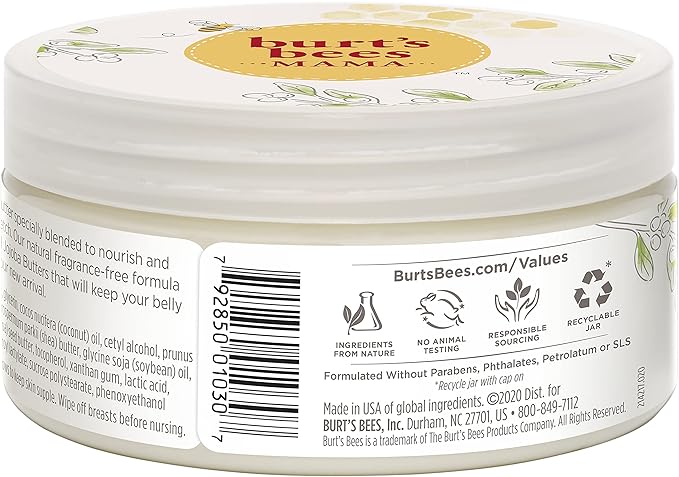 Burt's Bees Mama Belly Butter Stretch Mark Cream for Pregnancy Massages Body & Reduces Scar Appearance, Prenatal & Postnatal Tummy Skin Care, Shea Butter & Vitamin E Rich Formula, 6.5 Oz (Pack of 3)-FemmiqueWomen