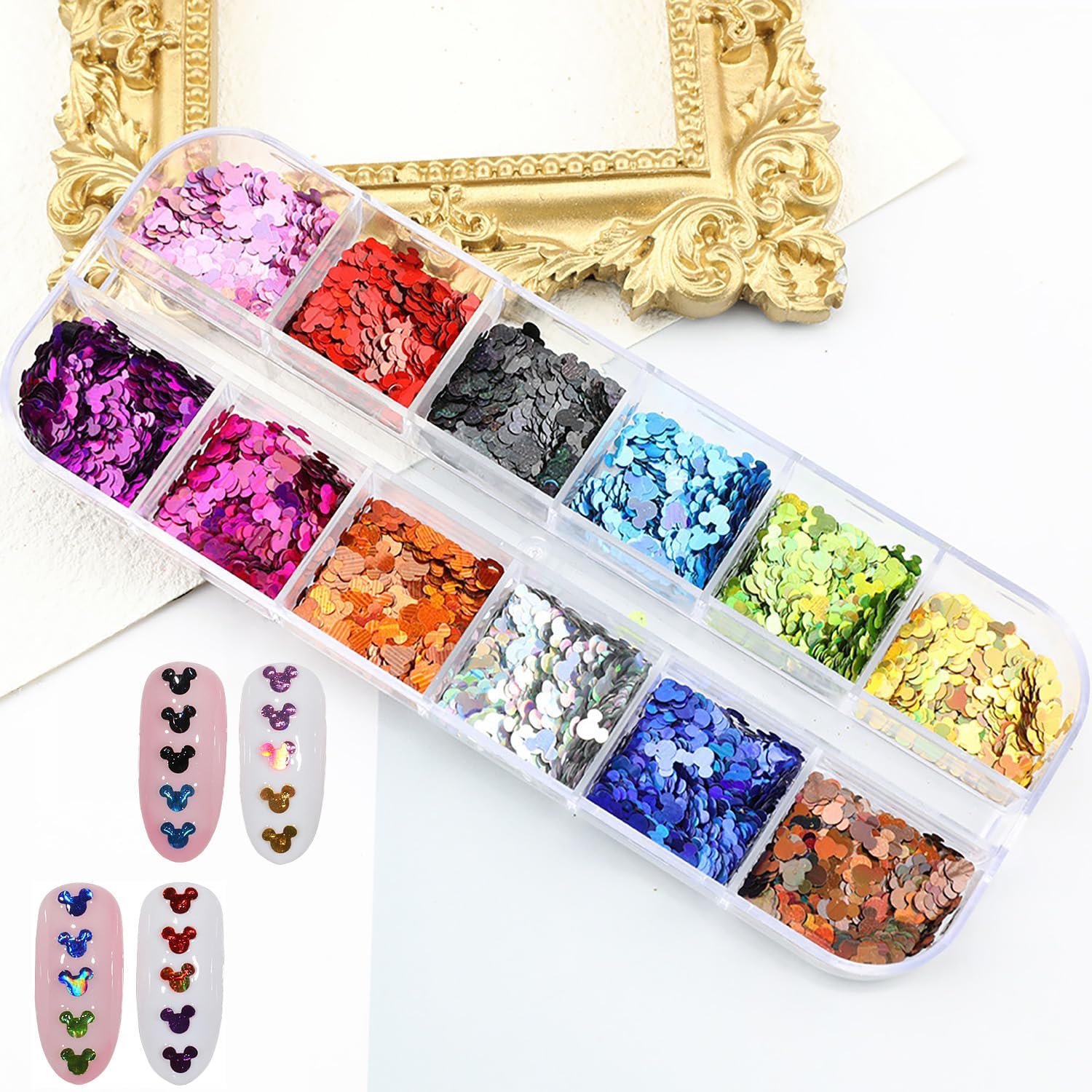 12 Colors Cute Nail Glitter Sequins Nail Art Supplies 3D Holographic Nails Glitters Flakes Glitter Nails Art Stickers Decals Shiny Confetti Face Body Art Glitters Designs Fingernails Art Decoration-FemmiqueWomen