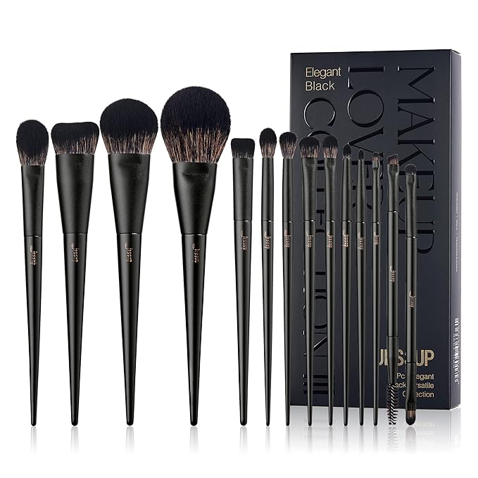 Makeup Brushes Set Jessup Make up Brushes 14Pcs Black Kabuki Foundation Eyeshadow Contour Concealer Powder Eyeliner Crease Eyebrow Blending Brush, T336-FemmiqueWomen