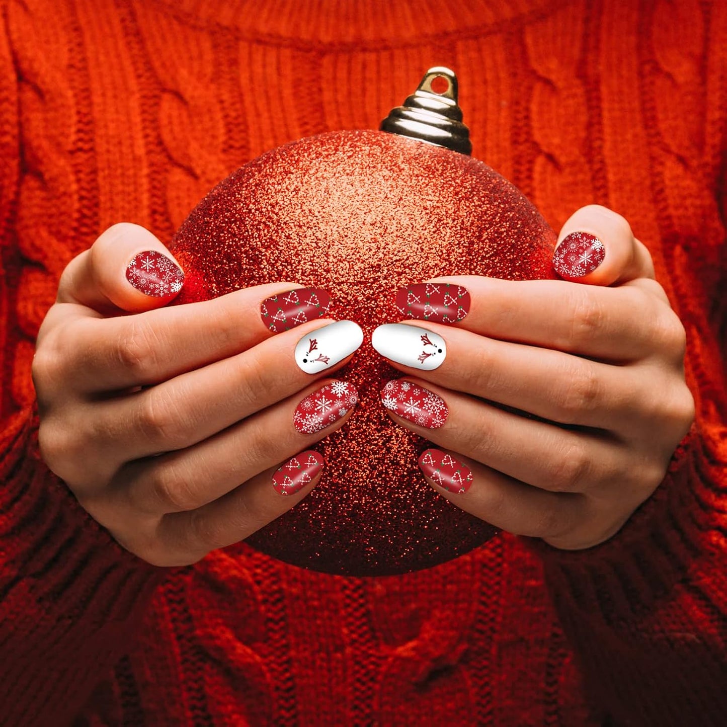 12 Sheets Christmas Nail Wraps Full Stickers Nail Polish Strips, DIY Self-Adhesive Nail Art Glitter Decals Santa Claus Reindeer Xmas Hat Pattern with 2 Piece Nail Files for Party Decor (168 Pieces)-FemmiqueWomen